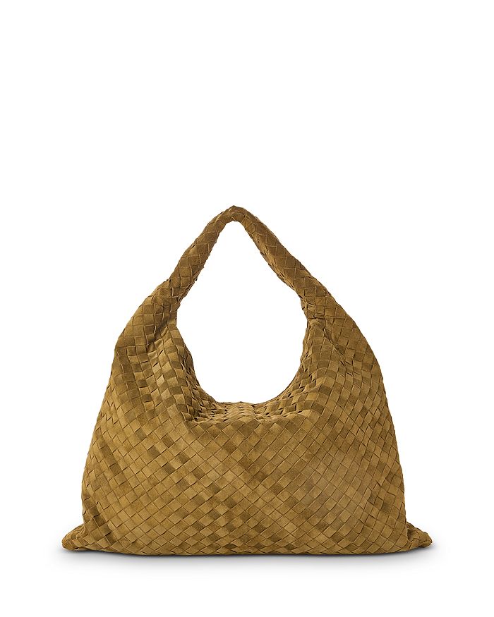 Shop Bottega Veneta Large Hop Intrecciato Leather Shoulder Bag In Khaki/brass