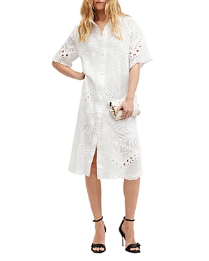 Shop Allsaints Meria Broderie Cotton Open Embroidery Shirt Dress In Optic White