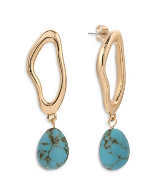 Turquoise Charm Sculptural Circle Drop Earrings in 18K Gold Plated