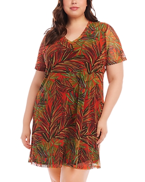 Karen Kane Palm Print Mesh A-line Dress In Print