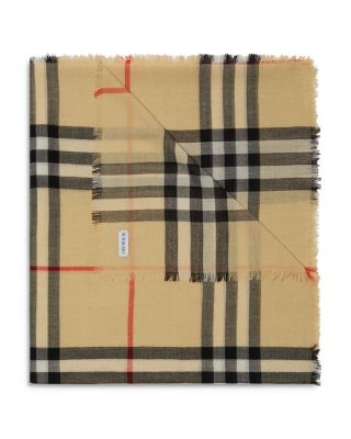 Wide Check Lightweight Wool Scarf
