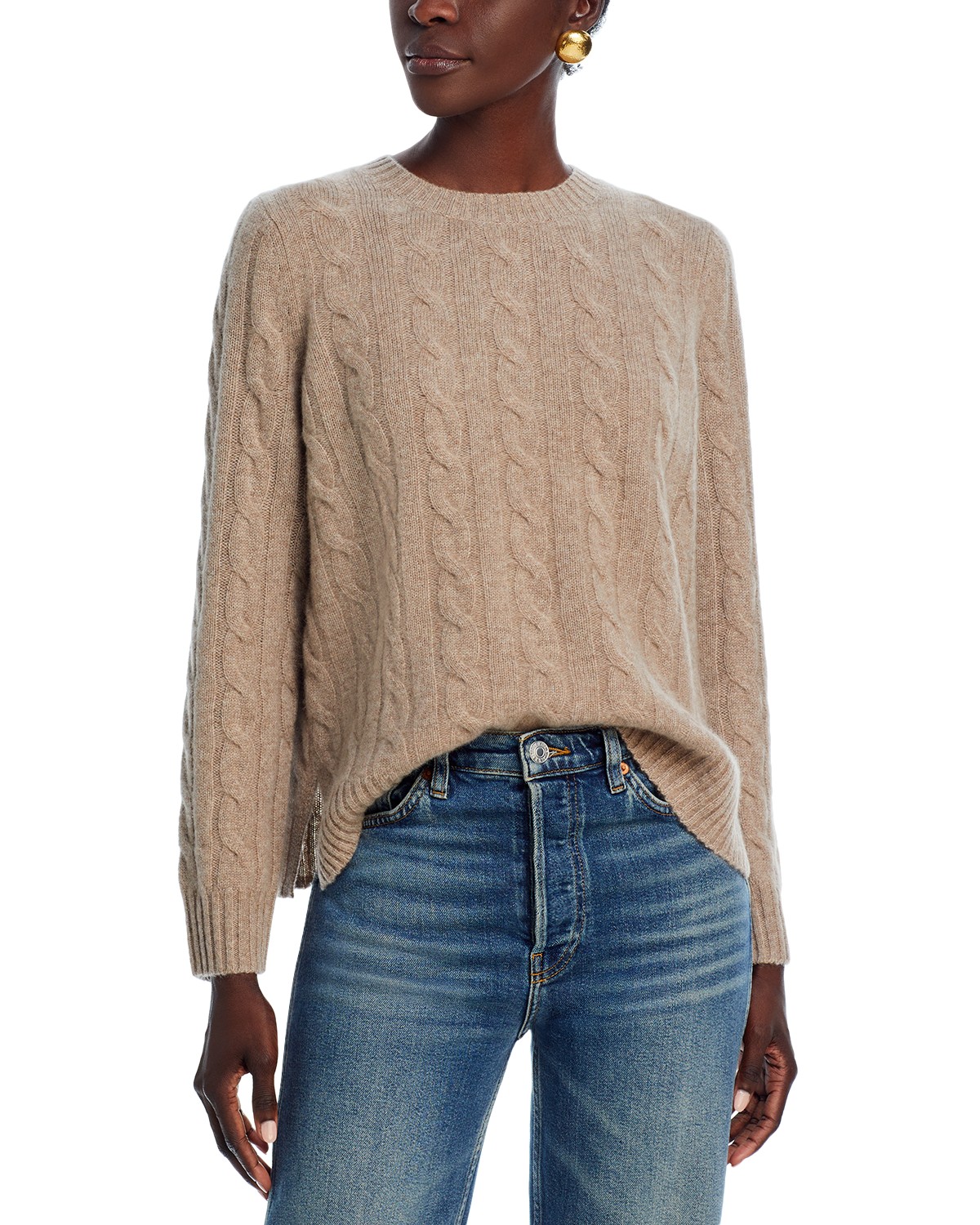 100% Cashmere Cable Knit Crewneck Sweater - Exclusive