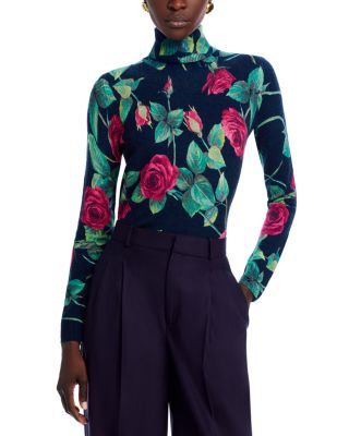 C by Bloomingdale's Cashmere - Rose Print Turtleneck Cashmere Sweater - Exclusive