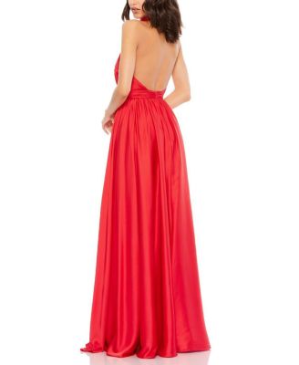  Soft Tie Halter Neck High Slit Gown