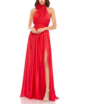 Mac Duggal Soft Tie Halter Neck High Slit Gown