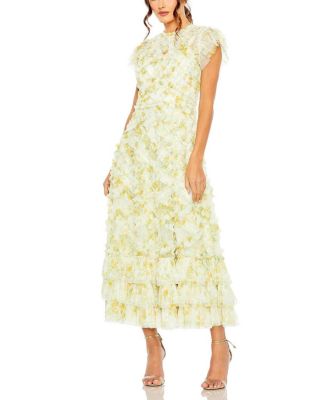 Mac Duggal - High Neck Ruffle Cap Sleeve Floral Dress