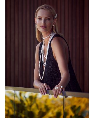 18K Yellow Gold Japanese Akoya Cultured Pearl Strand Necklace, 26&amp;quot;