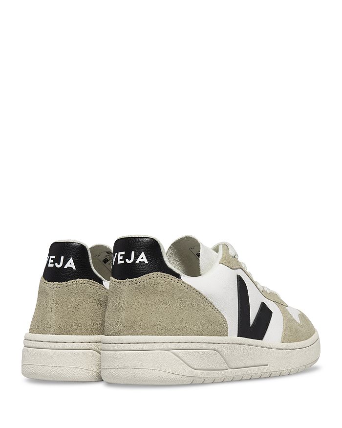 Veja V-10 Leather And Suede Low-top Sneakers In White/black/sahara