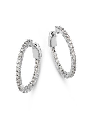 Bloomingdale's Fine Collection - Diamond Inside Out Small Hoop Earrings in 14K White Gold, 1.0 tcw