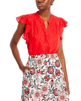 T Tahari - Printed Flutter Sleeve Blouse