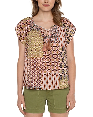 Liverpool Los Angeles Flutter Sleeve Top In Geo Patchwork