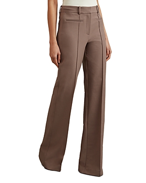 Reiss Womens Mink Neutral Claude Pinched-seam Flared-leg High-rise Stretch-woven Trousers In Mink Neutral
