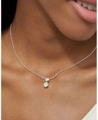Lab Grown Diamond Round Brilliant & Pear Signature Duo Drop Necklace in 14K Gold and White Gold, 1.50 tcw