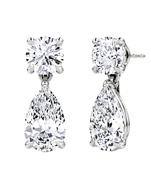 Vrai Signature Drop Earring In 14k White Gold, 6.0ctw Round Brilliant & Pear Lab Grown Diamonds In White