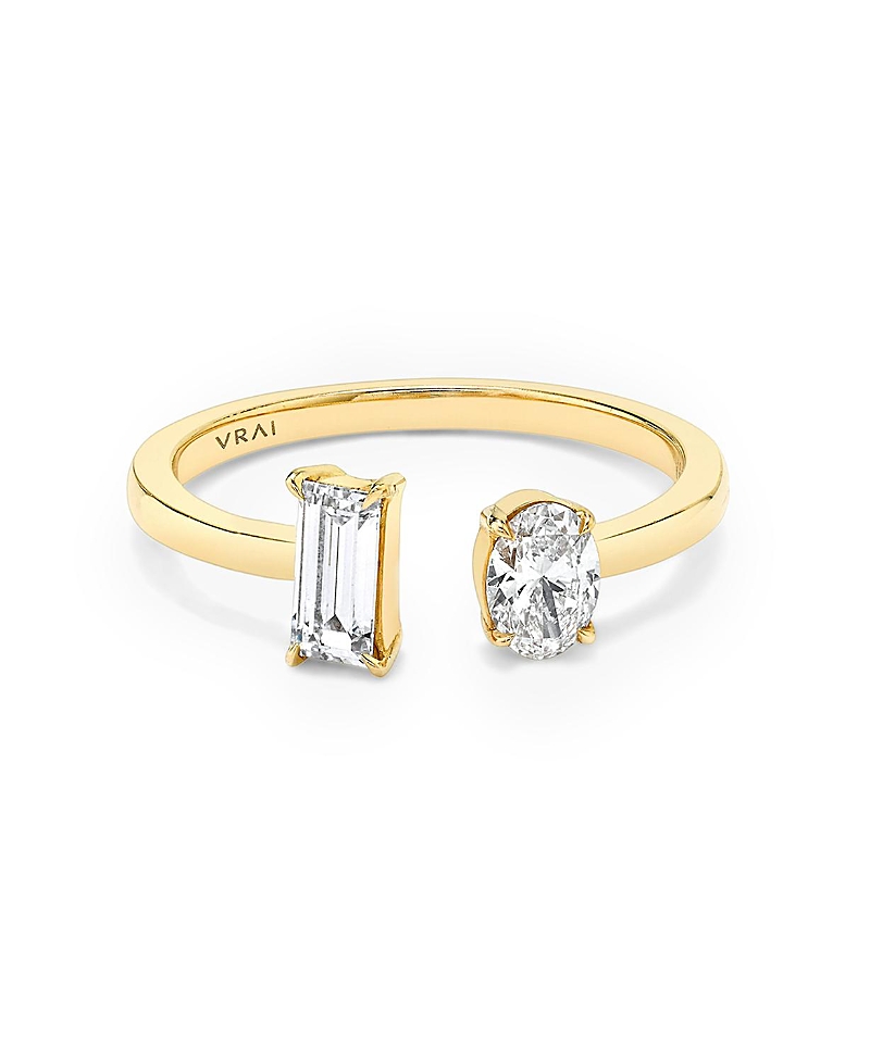 Vrai Mixed Lab-Grown Diamond Cuff Ring in 14K Yellow Gold, .50ctw Baguette & Oval Lab Grown Diamonds