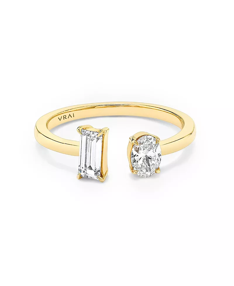 Vrai Mixed Lab-Grown Diamond Cuff Ring in 14K Yellow Gold, .50ctw Baguette & Oval Lab Grown Diamonds