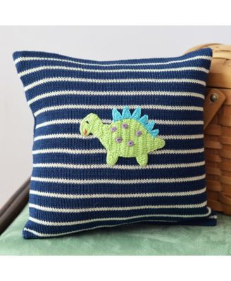  Knit Cotton 10" Dinosaur Pillow, Navy