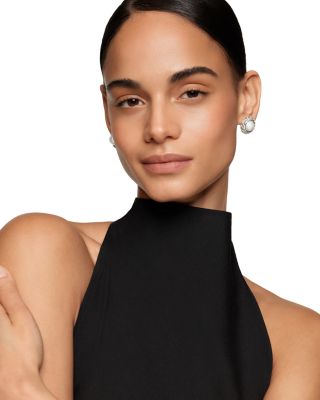 Sterling Silver Pearl South Sea White Pearl & Diamond Halo Button Stud Earrings