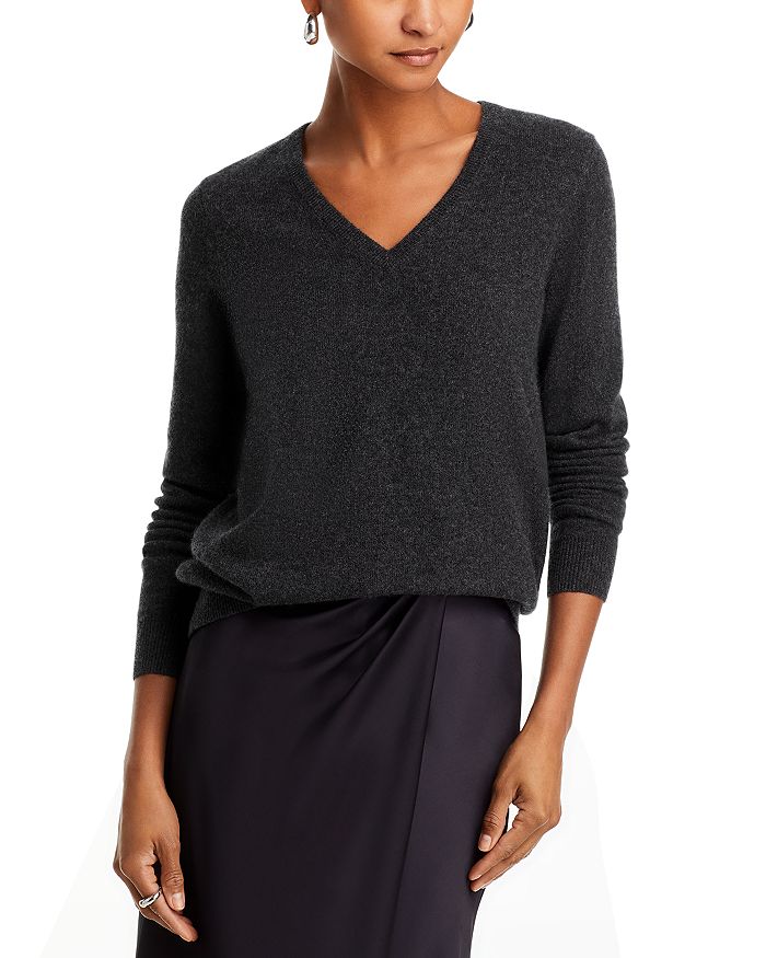 Shop C By Bloomingdale's Cashmere C By Bloomingdale's V-neck Cashmere Sweater - 100% Exclusive In Dark Grey