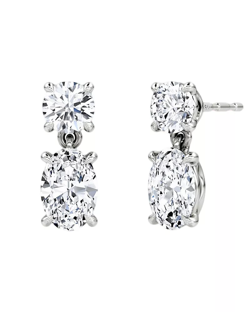 Vrai Signature Drop Earring in 14K White Gold, 6.0ctw Round Brilliant & Oval Lab Grown Diamonds