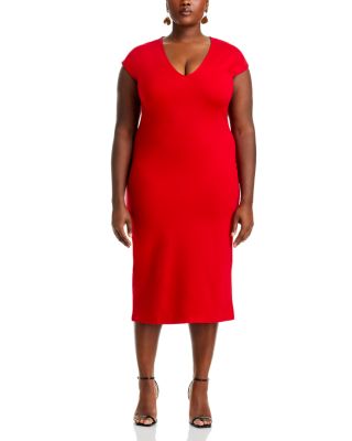V Neck Ponte Short Sleeved Midi Dress - Exclusive
