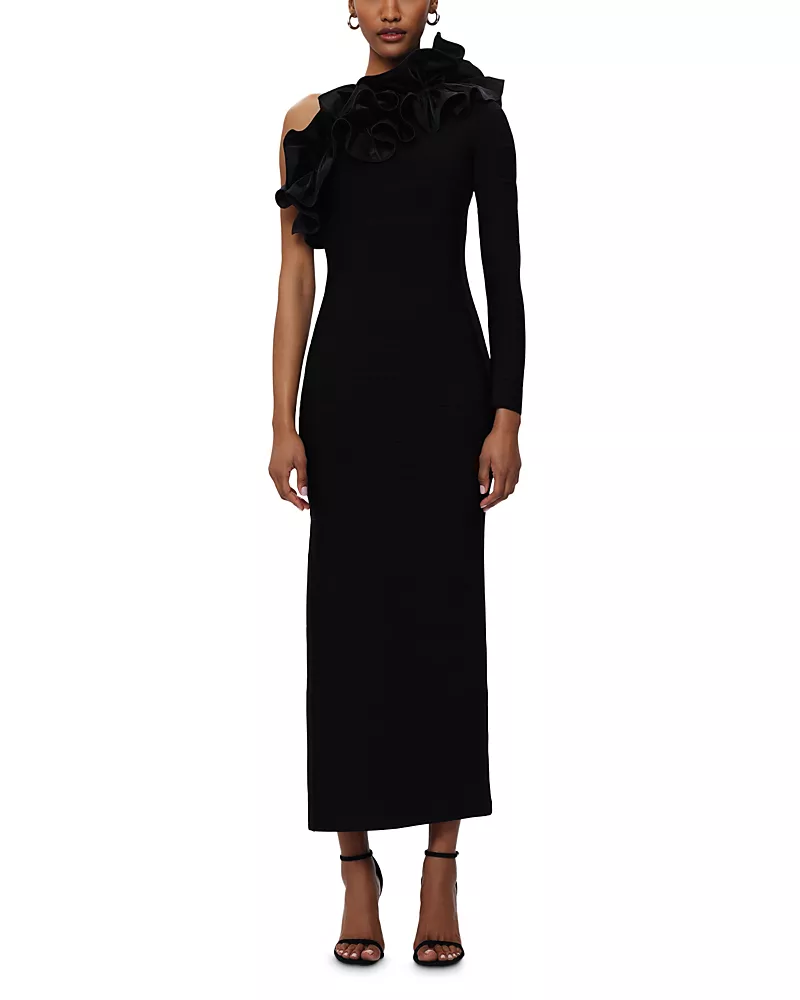Herve Leger Asymmetric Ruffled Gown