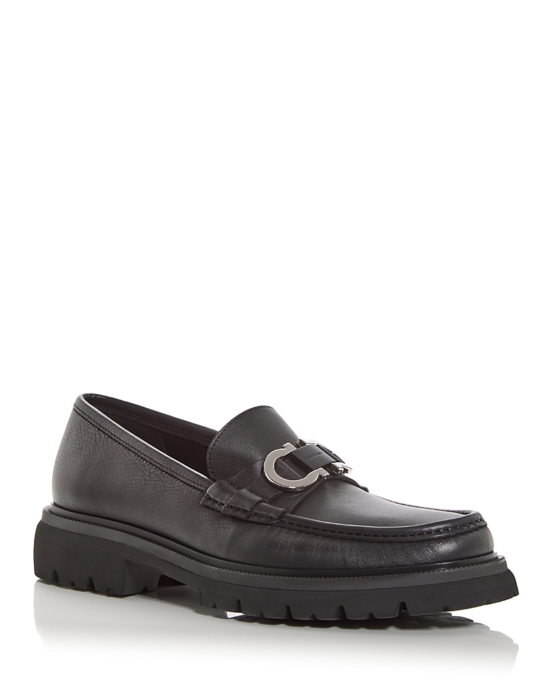 Ferragamo Gancini Black Loafers In Nero
