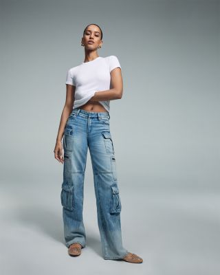 Cay High Rise Cargo Wide Leg Jeans in Brea Blue