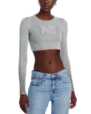 alexanderwang. t Distressed Ribbed Long Sleeve Logo Patch Tee