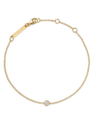 14K Yellow Gold Opal Bezel Fine Link Chain Bracelet