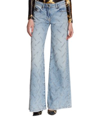 Versace Jeans Couture - Embellished Logo Wide Leg Jeans in Indigo