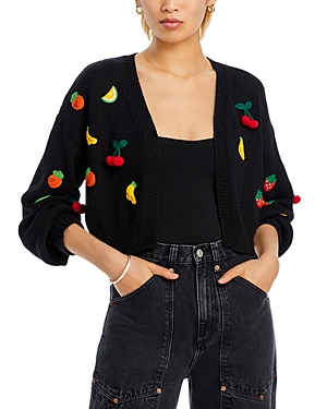 Aqua Fruit Embroidered Cropped Cardigan - 100% Exclusive In Black