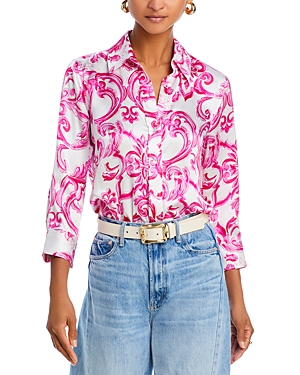 Shop L Agence L'agence Dani Paisley Silk Blouse In White/pink