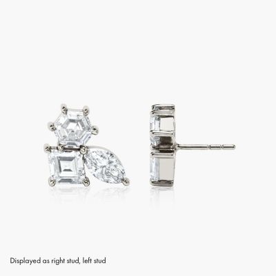 6 Lab-Grown Diamond Ear Climber Earring in 14K White Gold, 1.70ctw Round Brilliant Lab Grown Diamonds
