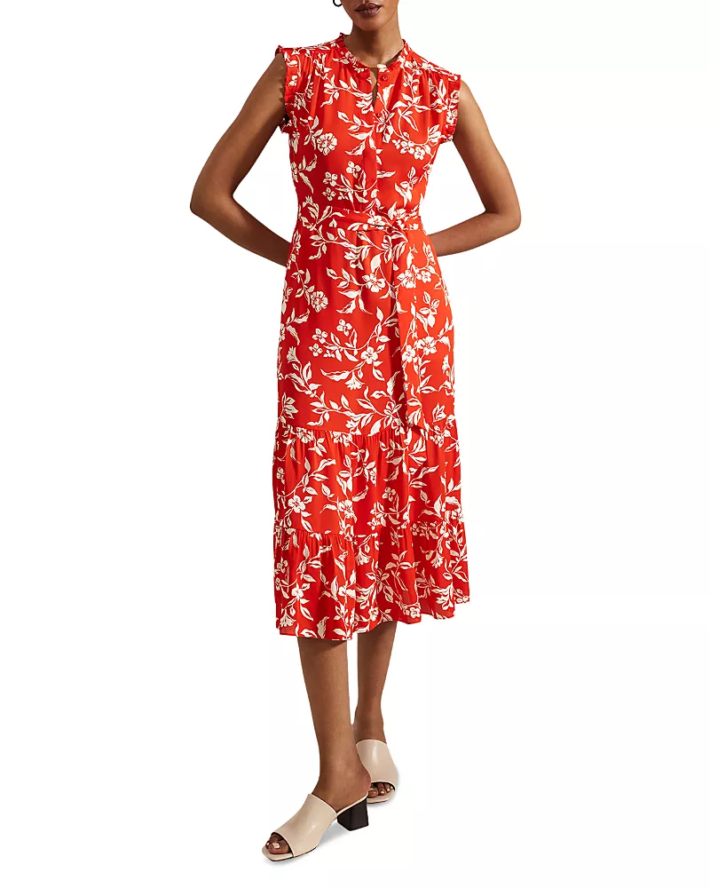 Hobbs London Elsa Ruffled Midi Dress