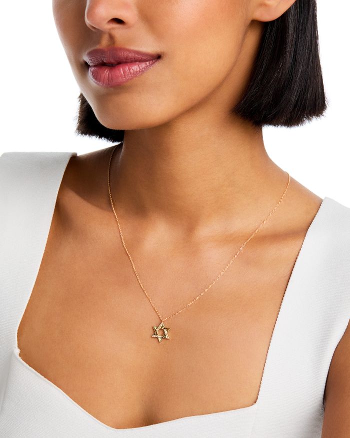 14K Yellow Gold White Topaz Star of David Pendant Necklace, 16-18"