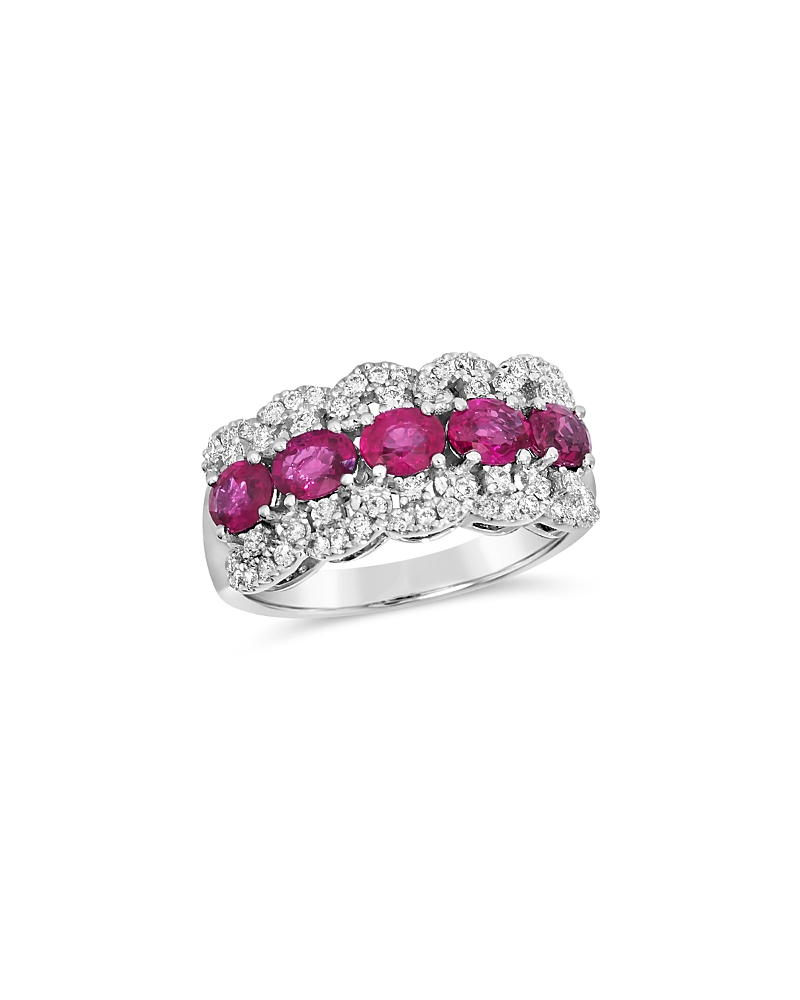 Bloomingdale's Ruby & Diamond Triple Row Ring In 14k White Gold In Pink/white
