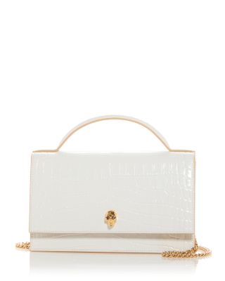 McQueen - Skull Croc Embossed Leather Shoulder Bag