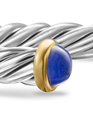 Men's Cable Cuff Bracelet in Sterling Silver with 14K Yellow Gold and Lapis, 6mm