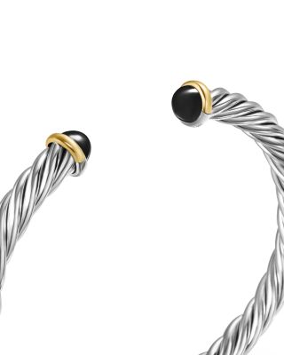 Men's Cable Cuff Bracelet in Sterling Silver with 14K Yellow Gold and Black Onyx, 6mm