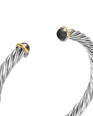 Men's Cable Cuff Bracelet in Sterling Silver with 14K Yellow Gold and Hematine, 6mm