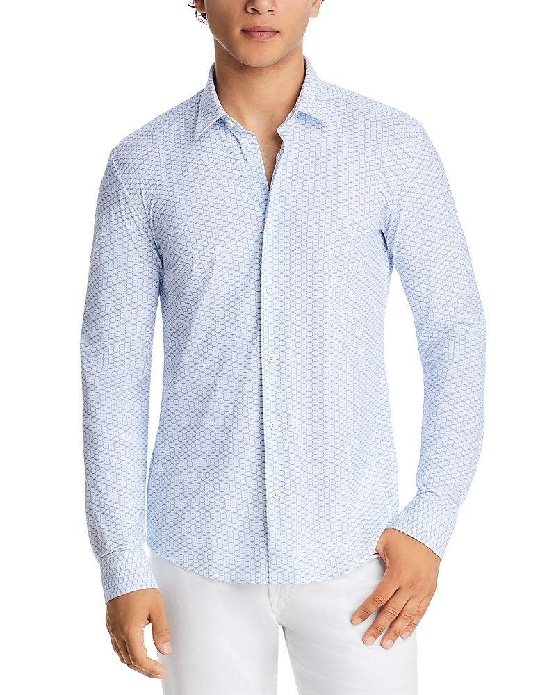 Boss Nylon Blend Geometric Slim Fit Button Down Shirt