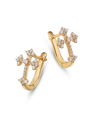 Diamond Cross Hoop Earrings in 14K Yellow Gold, 0.25 tcw 