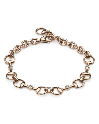 Gucci - 18K Rose Gold Horsebit Diamond Link Chain Bracelet