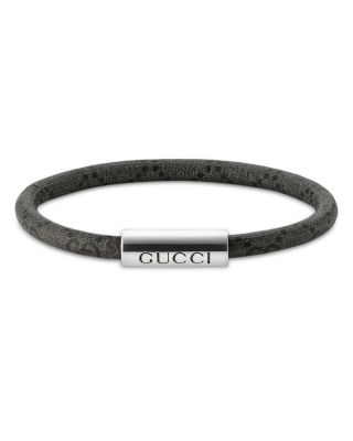 Gucci - Sterling Silver Trademark Black GG Supreme Leather Bracelet