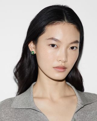 18K Rose Gold Interlocking Green Agate Circle Stud Earrings