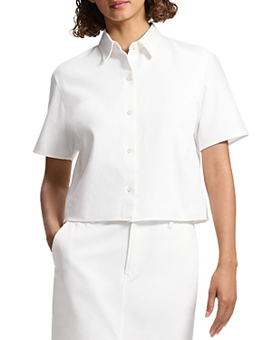 Shop Theory Boxy Short Sleeve Oxford Shirt In Optic White