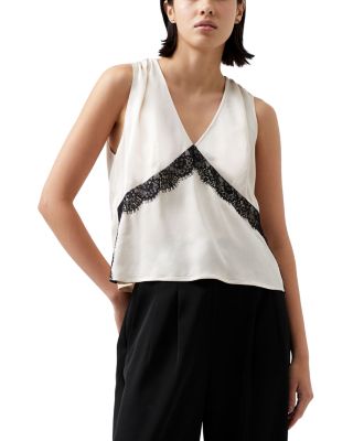 FRENCH CONNECTION - Ennis Satin Lace Trim Top