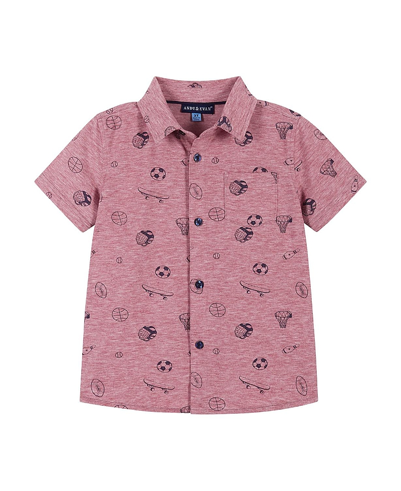 Andy & Evan Boys Sports Print Short Sleeve Knit Buttondown Shirt - Little Kid, Big Kid In Scooter Print