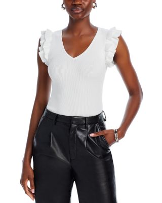 T Tahari - Flutter Sleeve V Neck Top
